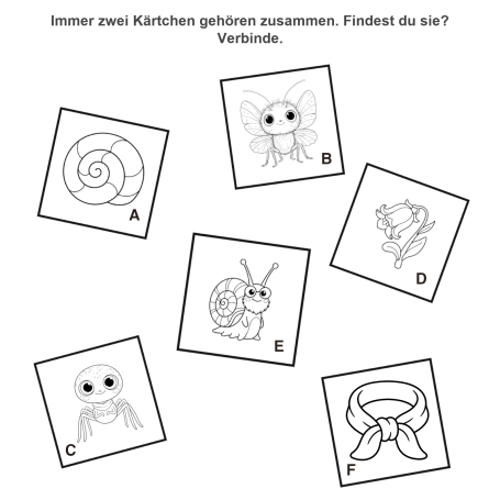 Verbinde was zusammen gehört – Illustration aus 'Bennis erstes Rätsel- und Malbuch'.