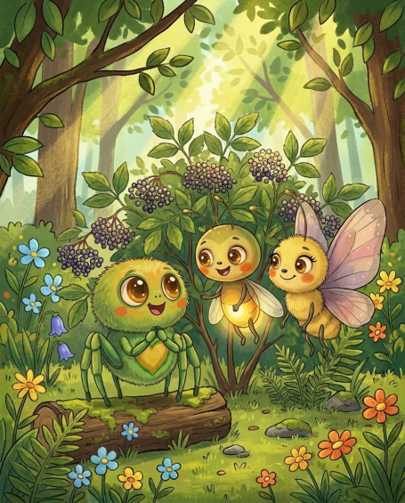 Benni, Lumi und Frieda laufen
gemeinsam über die Wiese – Illustration aus 'Benni Bahama und
Lumis neue Freundin'