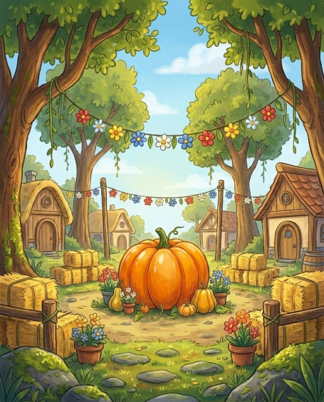 Das Sommerfest im Moosberg-Walddorf – Illustration aus 'Benni Bahama und Milas goldene Punkte'