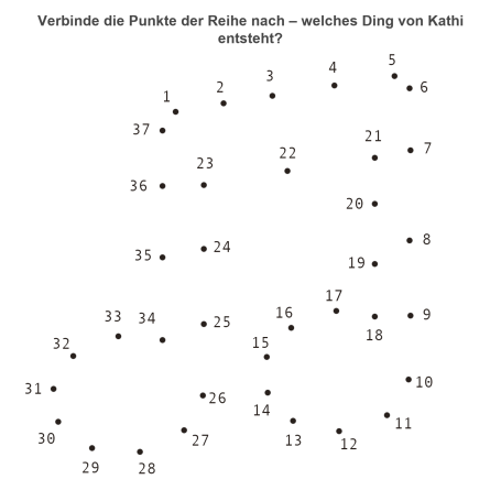 Punkt-zu-Punkt-Rätsel mit Kathis note – Illustration aus 'Bennis erstes Rätsel- und Malbuch'.