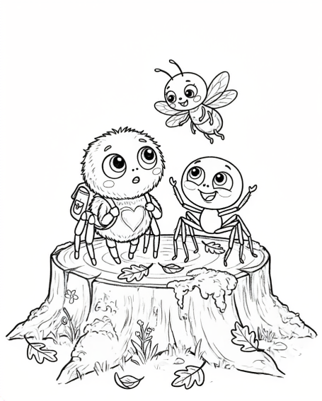 Benni, Lumi und Randy– Illustration aus 'Bennis erstes Rätsel- und Malbuch'.