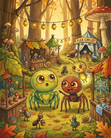 Benni und seine Freunde auf der Herbstkirmes – Illustration aus 'Benni Bahama und Mila,
die alles können will'